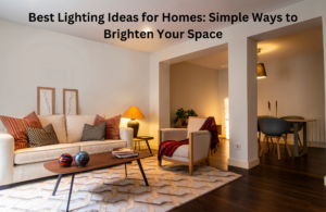 Cozy living room with warm lighting, table lamps, pendant lights, and modern decor, showcasing home lighting ideas for a bright and inviting space.